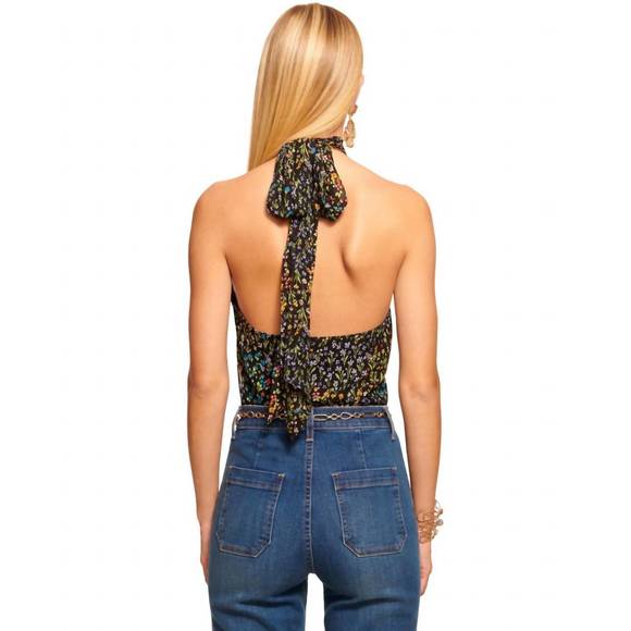 NEW RAMY BROOK eileen high neck halter top in black garden - Picture 2 of 3